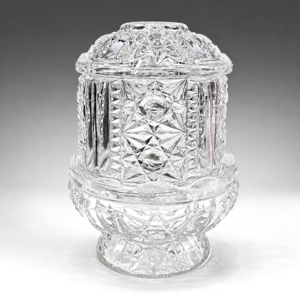 Vintage Indiana Glass Stars & Bars Fairy Lamp Clear Candle Holder 2 Piece 6.5"
